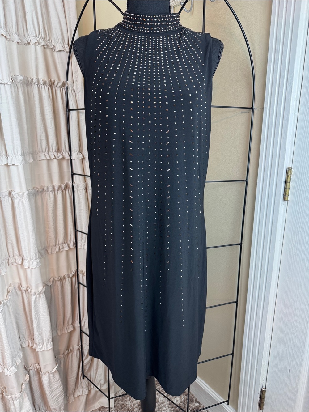 White House Black Market Black Studded Embellished Mock Neck Dress Jersey XLP